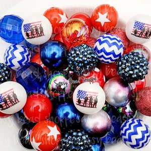Let Freedom Ring 20mm Bubblegum Beads Set of 24, Bubble Gum Beads, Acrylic Beads, Bubblegum Bead Mix, Bulk Beads, Wholesale, Red, Blue
