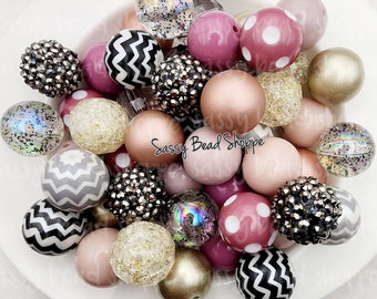 Glam To Go 20mm Bubblegum Beads Set of 24, Bubble Gum Beads, Acrylic Beads, Bubblegum Bead Mix, Bulk Beads, Wholesale, Mauve, Gold