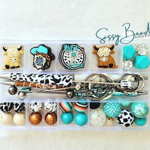 Western Affair Bead Craft Kit, Beadable Pens, Beaded Pens, DIY Craft, Focal Beads, Custom Pens, Keychain Bar Rod, Beaded Keychain Bulk Beads