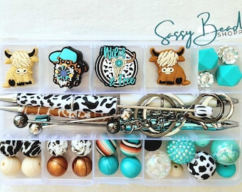 Western Affair Bead Craft Kit, Beadable Pens, Beaded Pens, DIY Craft, Focal Beads, Custom Pens, Keychain Bar Rod, Beaded Keychain Bulk Beads
