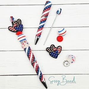 Party In The USA Beadable Pen Kit, Heart diy Craft PLASTIC Pen Kit, Beadable Pens, Beaded Pens, Focal Beads, DIY, Custom Pens
