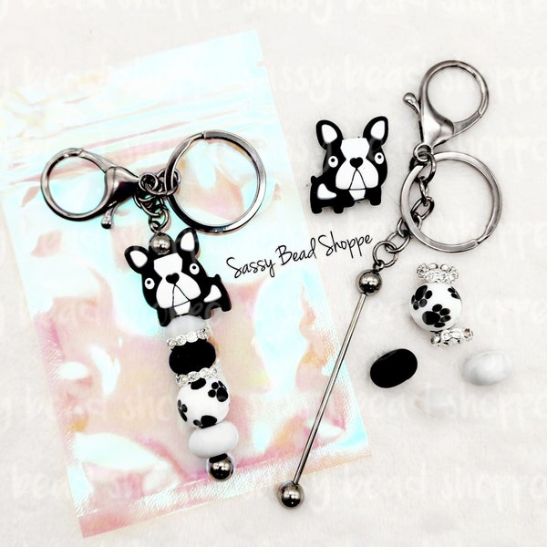 Terrier Tails Keychain Kit, Boston Terrier Bulldog Beadable Key Chain, Frenchie Beaded Keychain, Bulldog Focal Beads, Bubblegum Beads