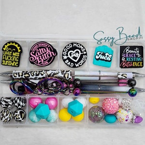 Cussin 18+ Bead Craft Kit, Beadable Pens, Beaded Pens, DIY Craft, Focal Beads, Custom Pens, Keychain Bar Rod, Beaded Keychain, Bulk Beads