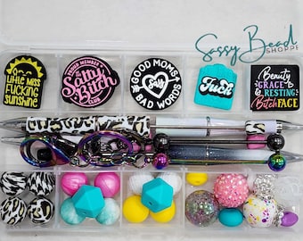 Cussin 18+ Bead Craft Kit, Beadable Pens, Beaded Pens, DIY Craft, Focal Beads, Custom Pens, Keychain Bar Rod, Beaded Keychain, Bulk Beads