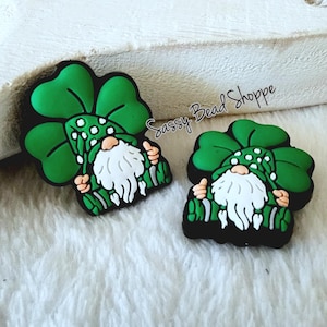 Clover Gnome Silicone Beads, Clover Shape Silicone Beads, Loose Silicone Beads, Focal Beads, Silicone Beads, St. Patrick's Day Beads
