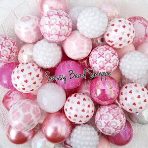 Love Slap 20mm Bubblegum Beads Set of 24, Bubble Gum Beads, Acrylic Beads, Bubblegum Bead Mix, Bulk Beads, Wholesale, Pink, White