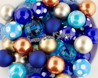 Lets Get Cozy 20mm Bubblegum Beads Set of 24, M&M Bubbles, Navy Turquoise Bubble Gum Beads, Chunky Beads, Bubblegum Bead Mix, Bulk Beads