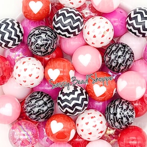 Forever Love 20mm Bubblegum Beads Set of 24, Bubble Gum Beads, Acrylic Beads, Bubblegum Bead Mix, Bulk Beads, Wholesale, Red, Pink
