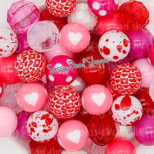 Be Mine 20mm Bubblegum Beads Set of 24, Bubble Gum Beads, Acrylic Beads, Bubblegum Bead Mix, Bulk Beads, Wholesale, Red, Pink