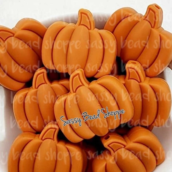 Harvest Orange Pumpkin Silicone Beads, Pumpkin Shaped Silicone Beads Beads, Fall Beads, Thanksgiving Silicone Beads, Focal Silicone Beads