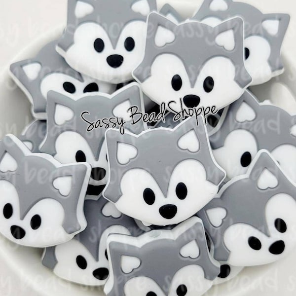 Gray Baby Fox Silicone Beads, Fox Silicone Pendant, Wolf Shaped Silicone Beads, Fox Focal Beads, Wholesale Silicone, Fox Beads