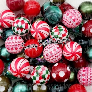 Peppermint Twist 20mm Bubblegum Beads Set of 24 (2 Peppermint) Bubble Gum Beads, Acrylic Beads, Bubblegum Bead Mix, Bulk Beads, Wholesale