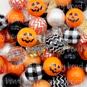 Jack-O-Lantern Mix (2 Pumpkin Beads) 20mm Bubblegum Beads Set of 24, M&M Bubbles Bubble Gum Beads, Chunky Beads, Bubblegum Bead Mix, Bulk