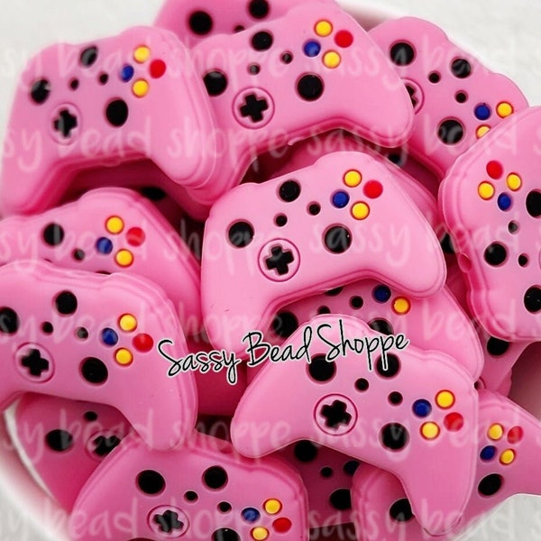 Pink Gaming Controller Silicone Beads gaming, controller, xbox, playstation, Silicone Beads, Focal Beads, Wholesale, pendant Beads, pink