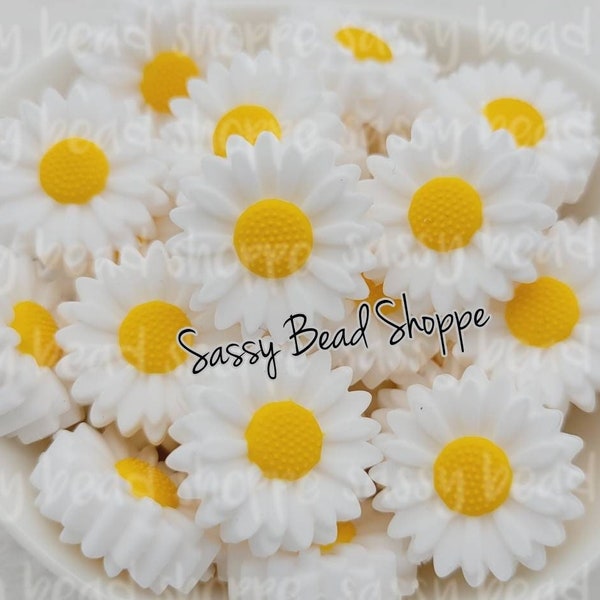 22mm White Daisy Silicone Beads, Daisy Silicone Pendant, Daisy Beads, Flower Silicone Beads, Silicone Beads, Focal Beads