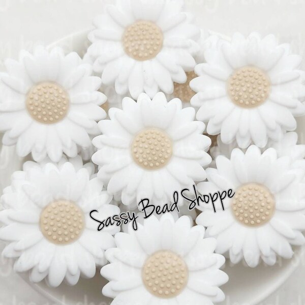 30mm White Daisy Silicone Beads, Big Daisy Silicone Pendant, Daisy Beads, Flower Silicone Beads, Silicone Beads, Focal Beads