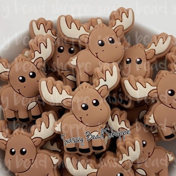 Brown Moose Silicone Beads, Moose Silicone Pendant, Moose Shaped Silicone Beads, Focal Beads, Wholesale Silicone