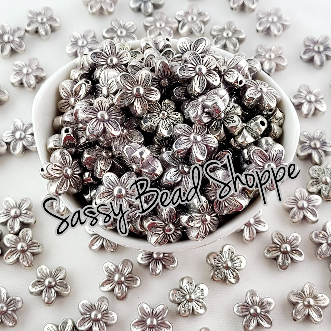 Flower Metal Beads Set of 8 or 16 Flower Spacer Beads 15mm Etsy Australia