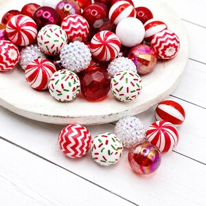 Peppermint Kiss 20mm Bubblegum Beads Set of 24 (2 Peppermints) Bubble Gum Beads, Acrylic Beads, Bubblegum Bead Mix, Bulk Beads, Wholesale