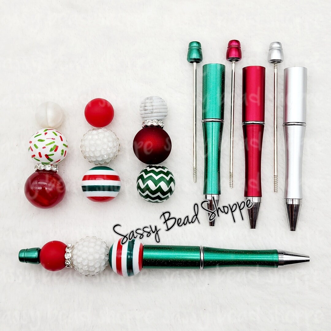 Holly Jolly DIY Bubblegum Bead PLASTIC Pen Kit, Beadable Pens Chunky