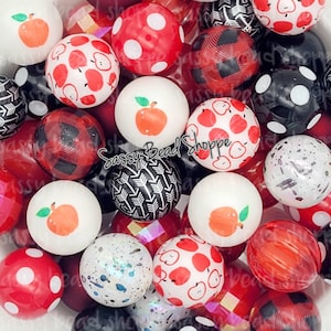 Teacher Vibes 20mm Bubblegum Beads Set of 24, Bubble Gum Beads, Acrylic Beads, Bubblegum Bead Mix, Bulk Beads, Wholesale, Red, Black