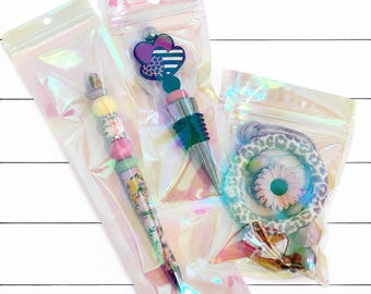 Iridescent Packaging Bags, Resealable Hanging Bags, 3 Sizes