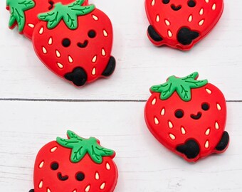 Strawberry Silicone Focal Beads, Kawaii Fruit Charm (28mm x 30mm)