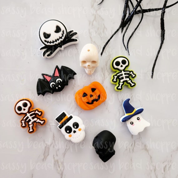 32 Pcs Halloween Football Skull Silicone Beads - Glow In Dark Pen Making Supplies