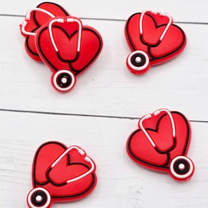 Red Heart Stethoscope Silicone Beads, Nurse Doctor Silicone Beads, Stethoscope Shaped Silicone Beads, Medical Beads, Beadable Pen Beads