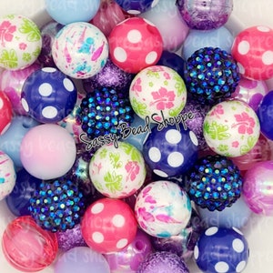 Stitch (2 Flower Beads) 20mm Bubblegum Beads Set of 24, M&M Bubbles, Bubble Gum Beads, Chunky Beads, Bubblegum Bead Mix, Bulk, Wholesale