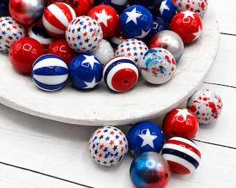 Stars and Stripes Acrylic Bead Mix, 20mm, 24 Count