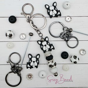 Terrier Tails Keychain Kit, Boston Terrier Bulldog Beadable Key Chain, Frenchie Beaded Keychain, Bulldog Focal Beads, Bubblegum Beads