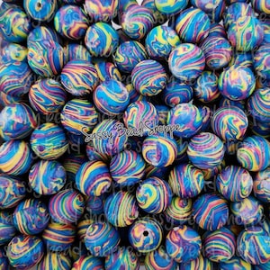 15mm Tie Dye Swirl Silicone Beads, Marble Print Silicone Beads, Wholesale Silicone Beads, Round Loose Beads,