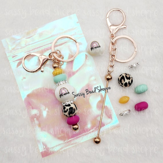 Sassybeadshoppe Girl Mom Life Keychain Kit, Mom Life Beadable Key Chain, Beaded Keychain, Focal Beads, Bubblegum Beads, Silicone Beads