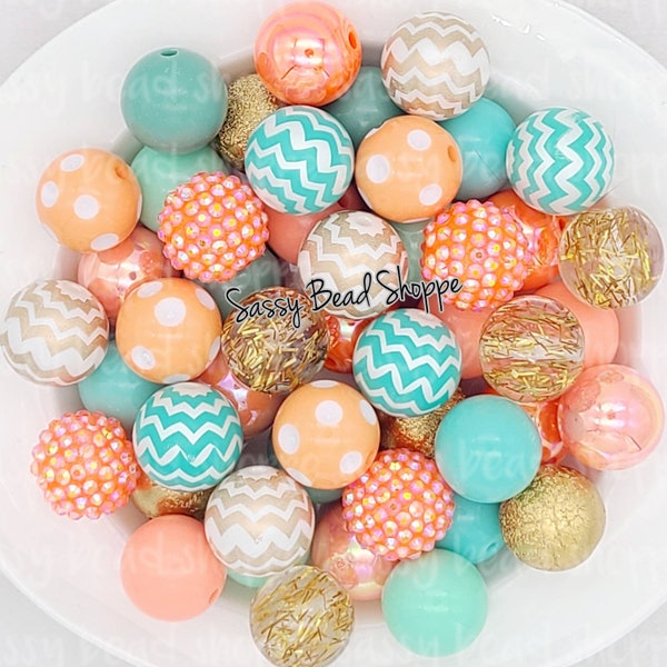 Can't Let You Go 20mm Bubblegum Beads Set of 24, Bubble Gum Beads, Acrylic Beads, Bubblegum Bead Mix, Bulk Beads, Wholesale, Peach, Mint