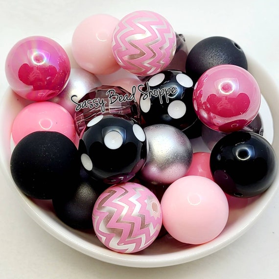 Chunky Beads Cupid Valentine/'s Day 20mm Bubblegum Beads Set of 24 M/&M Bubbles Pink Black Bubble Gum Beads Key Chain Bubblegum Bead Mix