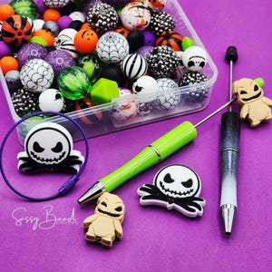 Spooky Time Bead Kit ~ 107 Pieces Halloween Silicone & Focal Beads, DIY Craft Supplies, Bulk Beads for Jewelry Making
