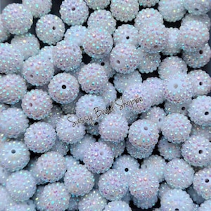 White Rhinestone Bubblegum Beads 20mm – Chunky Acrylic Beads for DIY Bracelets, Necklaces, Car Charms, Pens, Cookie Scribes