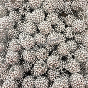 Silver Rhinestone 20mm Acrylic Beads – Chunky Bubblegum Beads for DIY Jewelry, Bracelets, Necklaces, Pens, Keychains, Scribes