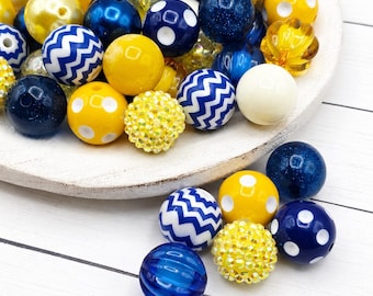 Rams House 20mm Bubblegum Beads ~ Set of 24 , Bubble Gum Beads, Acrylic Beads, Bubblegum Bead Mix, Bulk Beads, Wholesale, Blue, Yellow