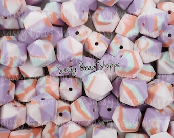 Tropical 14mm Hexagon Silicone Beads, 10 count for Accessories, Necklace, Bracelet, Wristlets, Badge Reel