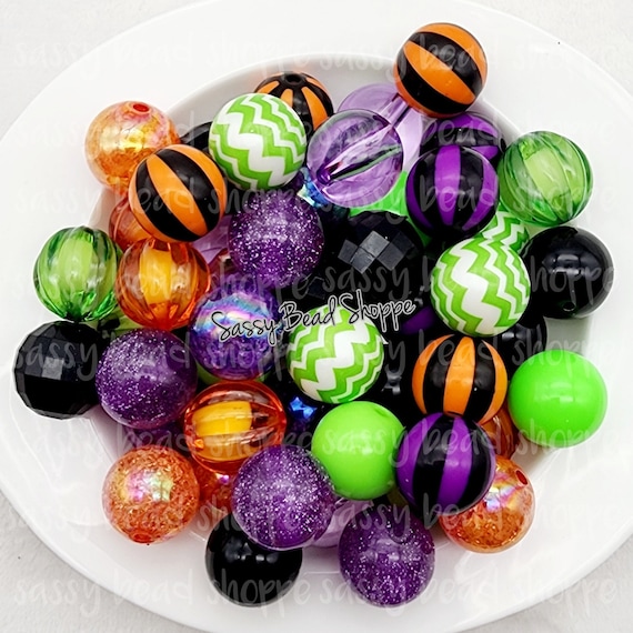 Feeling Witchy 20mm Bubblegum Beads Set of 24, Bubble Gum Beads, Acrylic Beads, Bubblegum Bead Mix, Bulk Beads, Wholesale, Orange, Purple