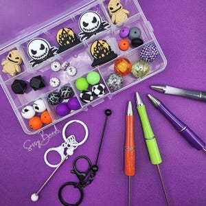 Halloween Town Bead Craft Kit, Beadable Pens, Beaded Pens, DIY Craft, Focal Beads, Custom Pen, Keychain Bar Rod, Beaded Keychain, Bulk Beads