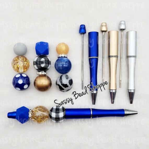 Beads with Bead Pen Kit - Silver and Blue Beads with Blue Pen