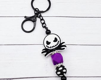 Jack Life Keychain, Skeleton Halloween, Black Purple Spooky Style