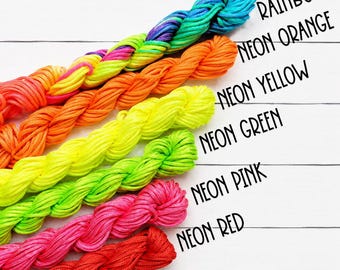 Neon Nylon Cord, 2mm - 13 Yards, 6 Vibrant Colors, Beading Supplies, Jewelry Making Materials