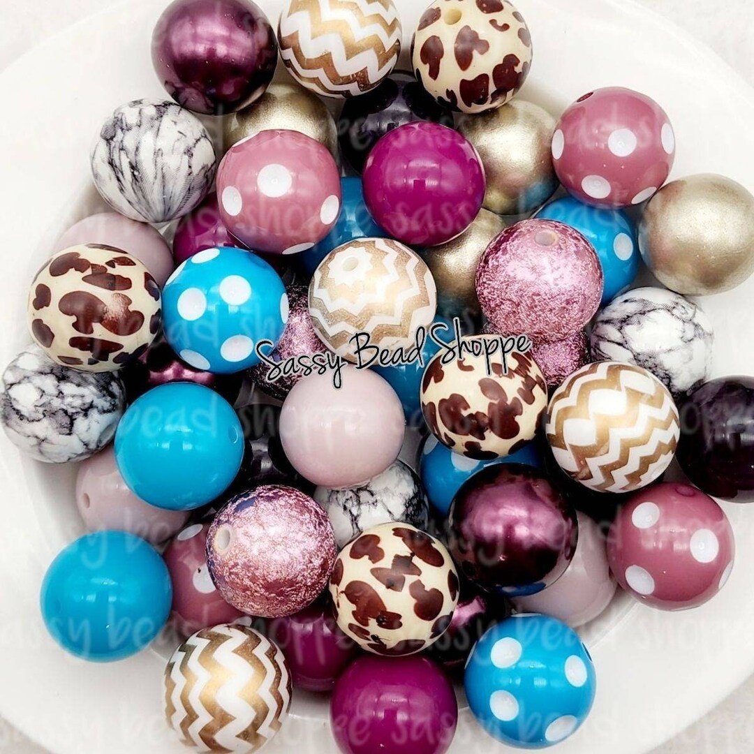Destiny Awaits 2 Cow Beads 20mm Bubblegum Beads Set of 24, M&M Bubbles