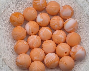 Orange Marble 15mm Silicone Beads, 10 Count for Pens, Keychains, Jewelry Making & DIY Crafts