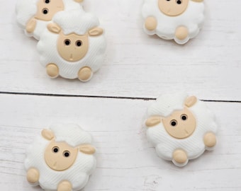White Sheep Silicone Focal Beads, Animal Beads, Craft Supplies, 23mm