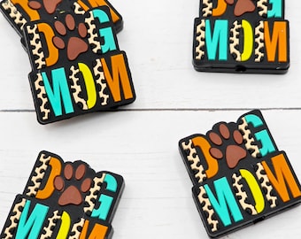 Leopard Dog Mom Silicone Focal Bead, DIY Pen Beads for Bracelets, Keychain Making, Car Charm Crafts, Jewelry, Cookie Scribes, Tumbler Charms